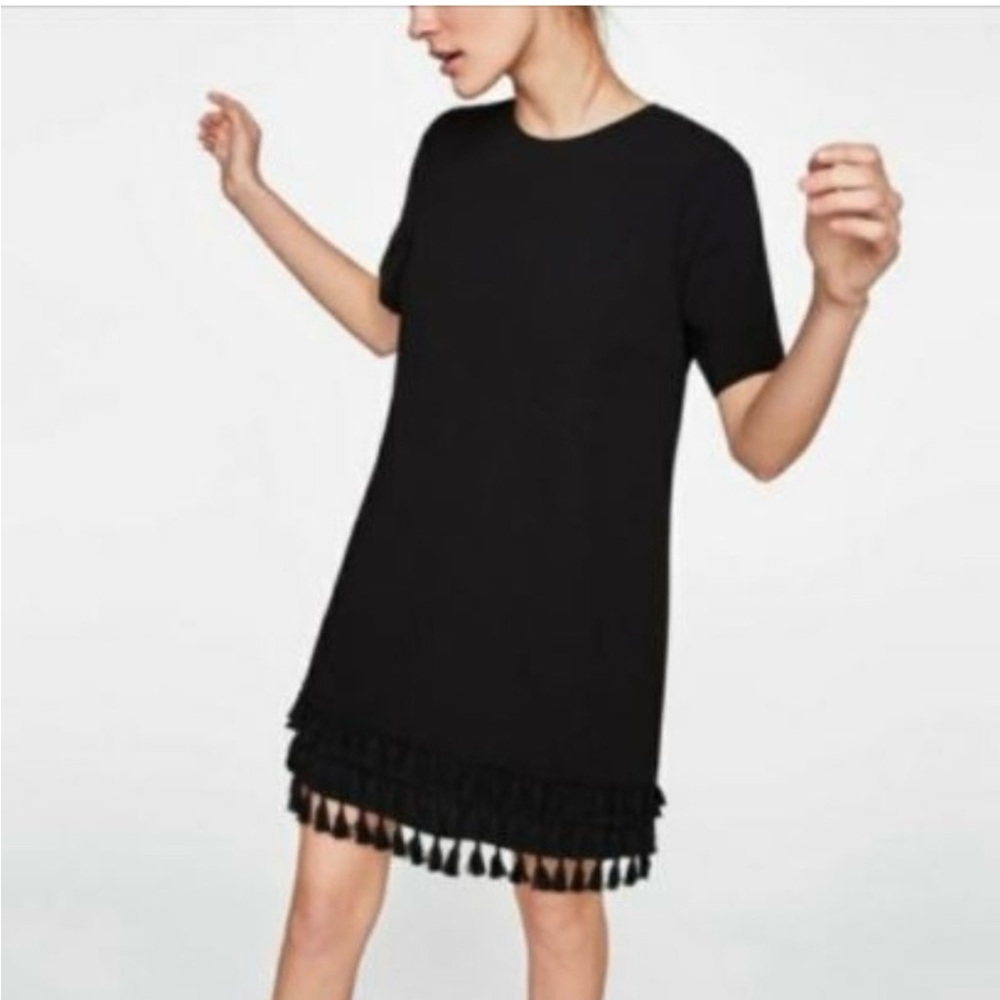 Zara Black Tassel Shift Dress